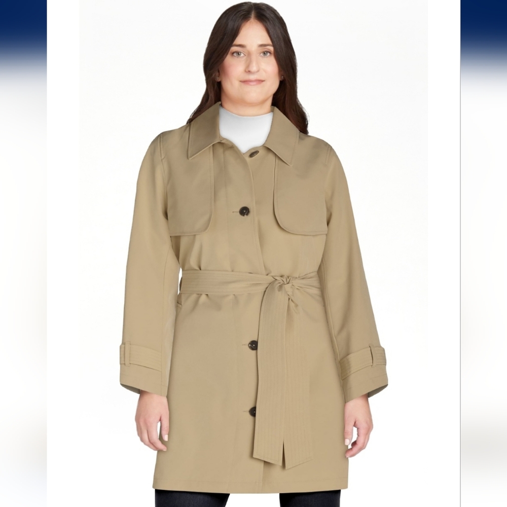 Women's Time and Tru Belted Trench Coat Midweight Tan